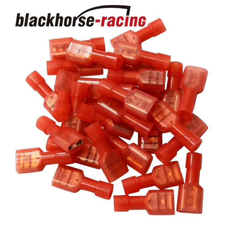 100Pc Fully Insulated Red Female Electrical Spade Crimp Connector Terminals 1/4'' 1