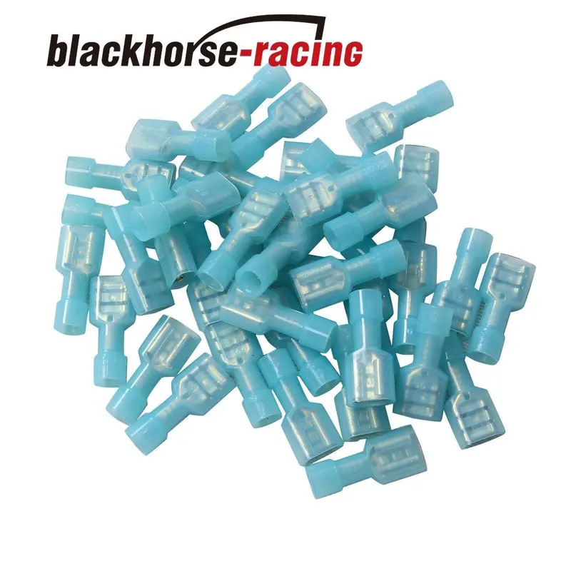 100Pcs Fully Insulated Blue Female Electrical Spade Crimp Connector Terminal New 1