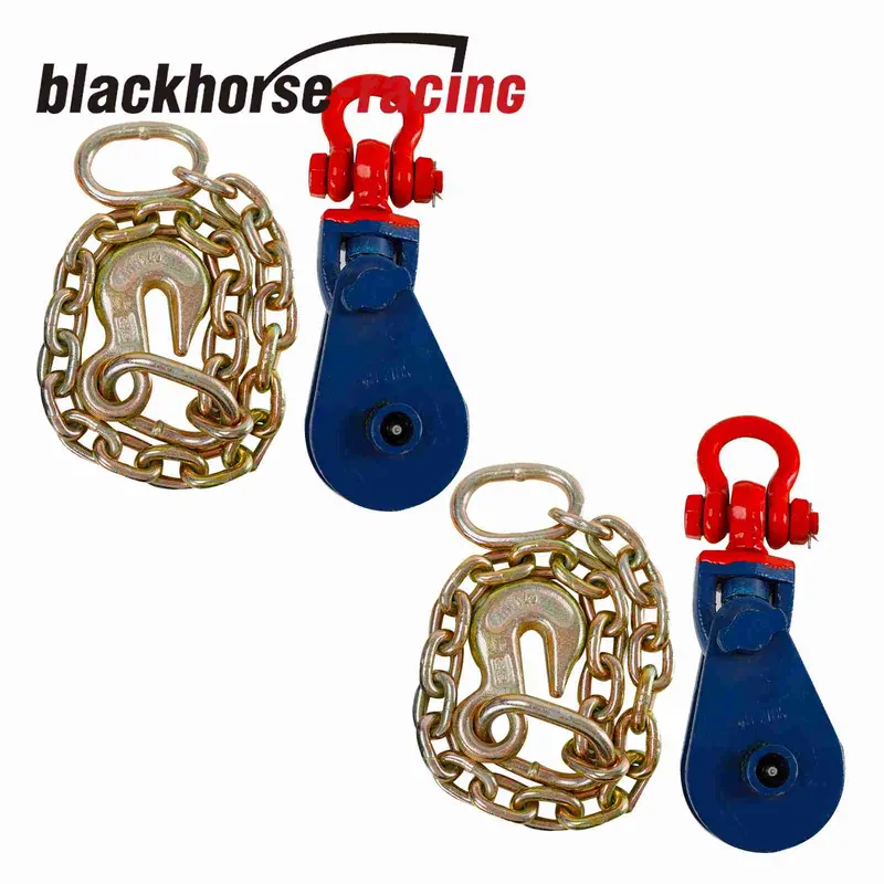 (2) 3/8" X2' Tow Chain W/Snatch Block Sheave 2Ton Truck Rollback Wrecker Carrier 1