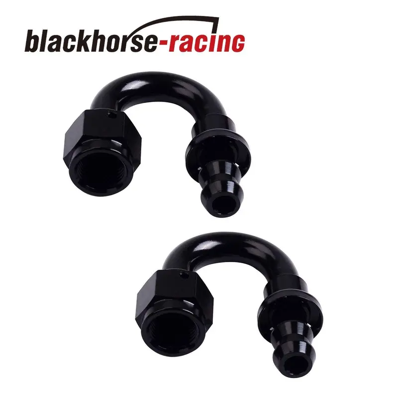 2Pc Black An 10 180 Degree Aluminum Push On Oil Fuel Line Hose End Fitting 10-An 1