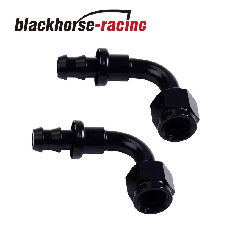 2Pc Black An 8 90 Degree Aluminum Push On Oil Fuel Line Hose End Fitting 8-An 1