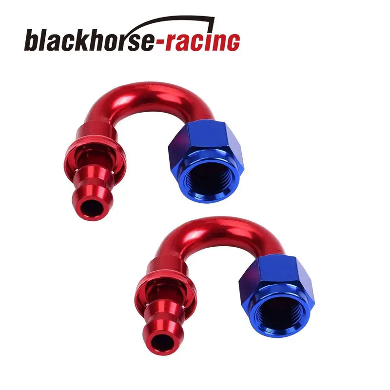 2Pc Red & Blue 180 Degree Aluminum Push On Oil Fuel Line Hose End Fittings An6 1