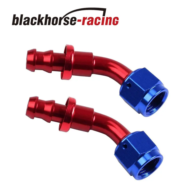 2Pc Red & Blue 45 Degree Aluminum Push On Oil Fuel Line Hose End Fittings An6 1