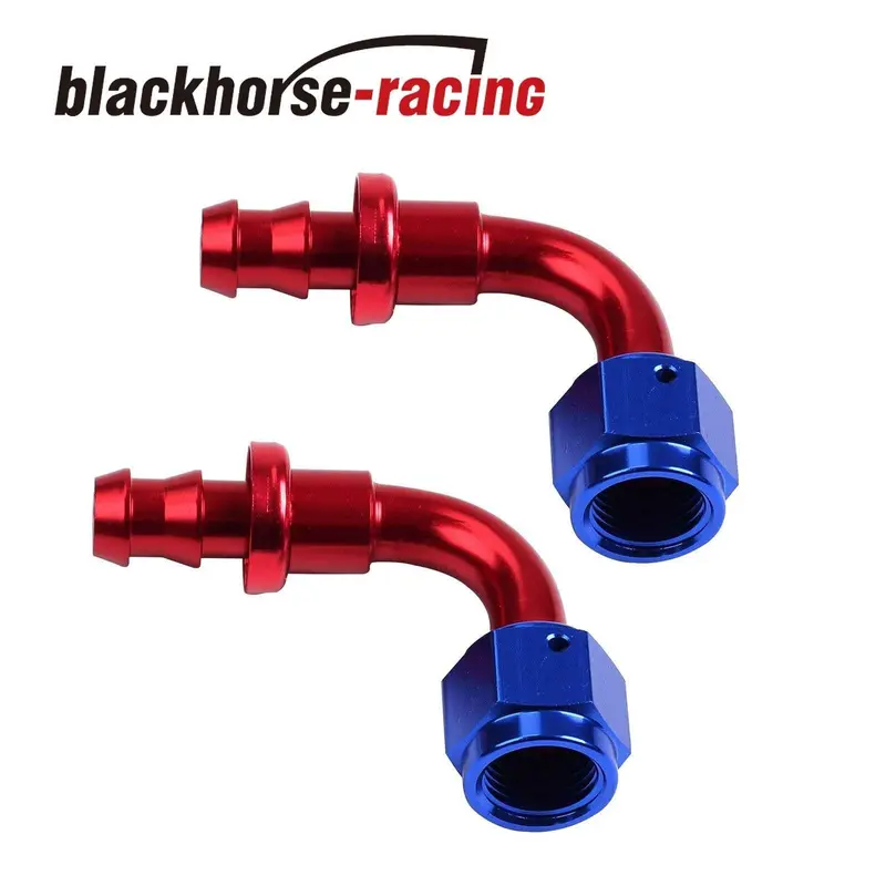2Pc Red & Blue An 6 90 Degree Aluminum Push On Oil Fuel Line Hose End Fitting 1