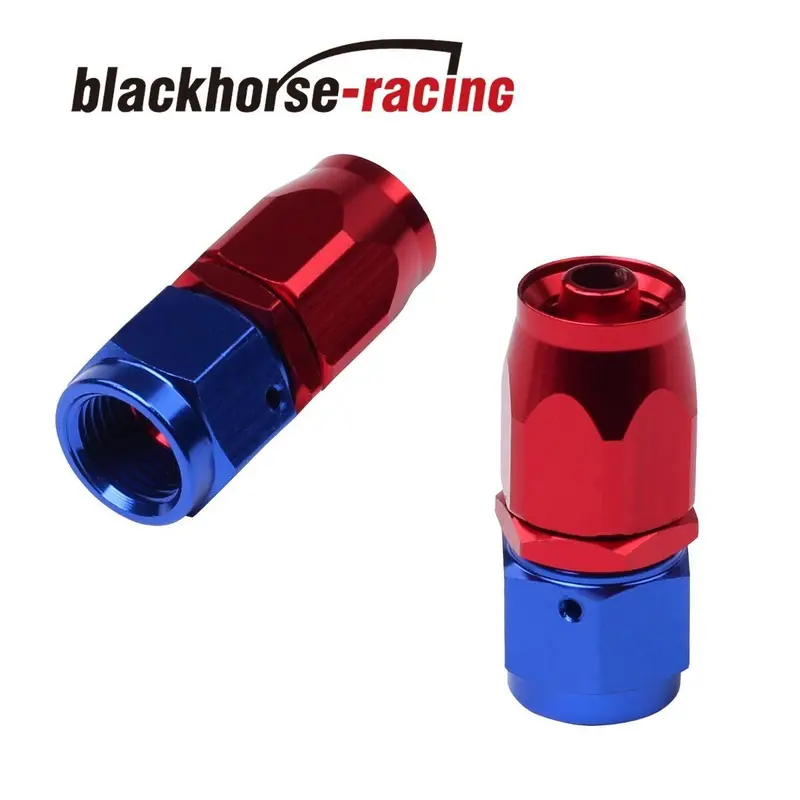 2Pc Red & Blue An 6 Straight Swivel Oil Fuel Line Hose End Fitting 6-An 1
