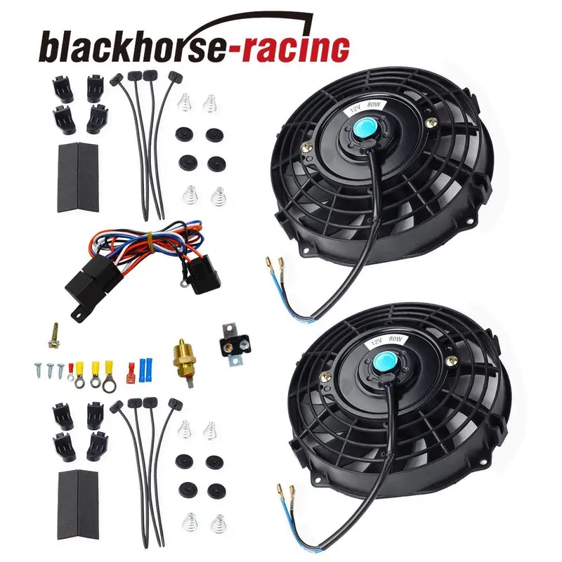 2X 7'' Electric Radiator Cooling Fan+Thermostat Relay Install Kit Black 1