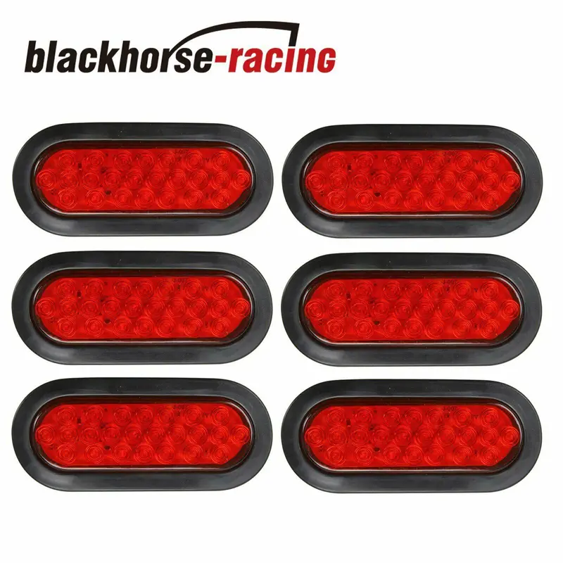 (6) 6" 24-Led Oval Truck Trailer Stop Turn Tail Brake Sealed Lights Grommet 1