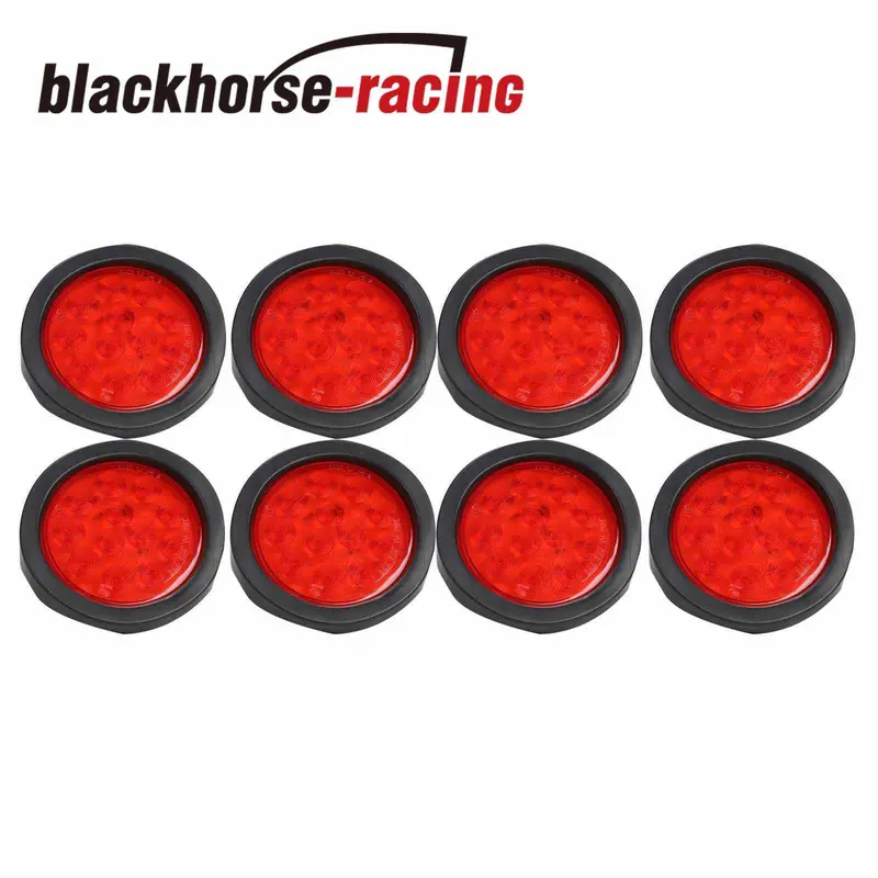 8Pcs 4" Round Red 12 Led Stop Turn Tail Light Flush Mount Truck Trailer Grommet 1