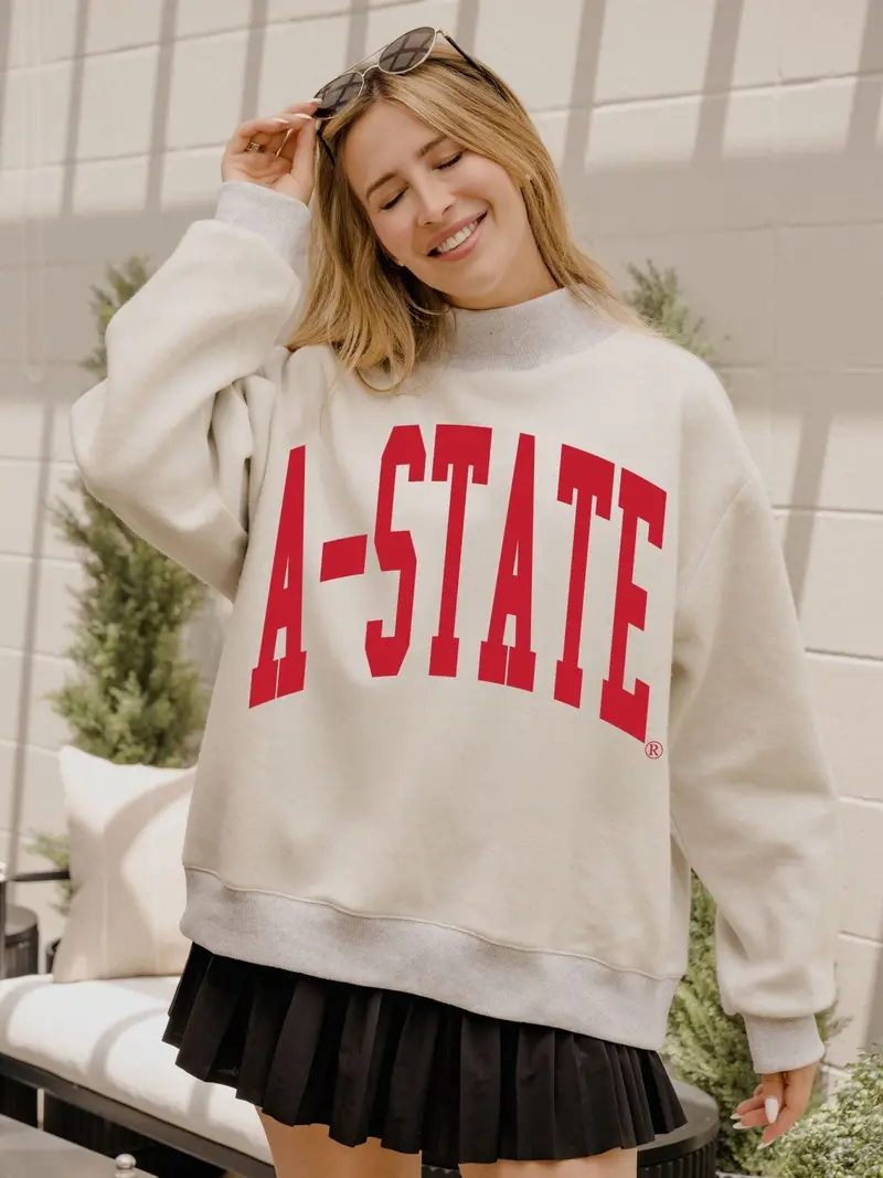 A-State Red Wolves Tall Boy Gray Mock Neck Reversible Sweatshirt 1