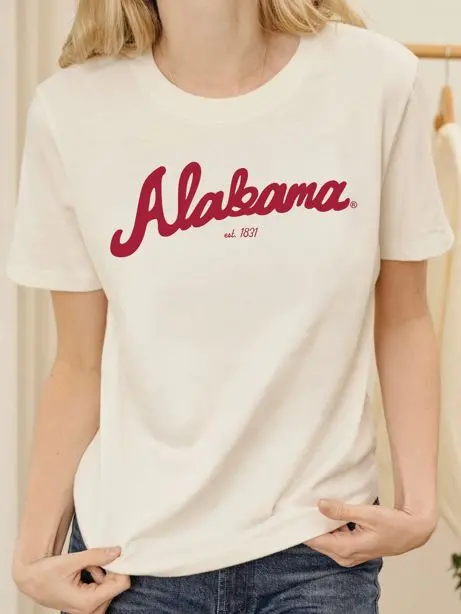 Alabama Crimson Tide Bold Script Vintage White Ellie Heavyweight Tee 1