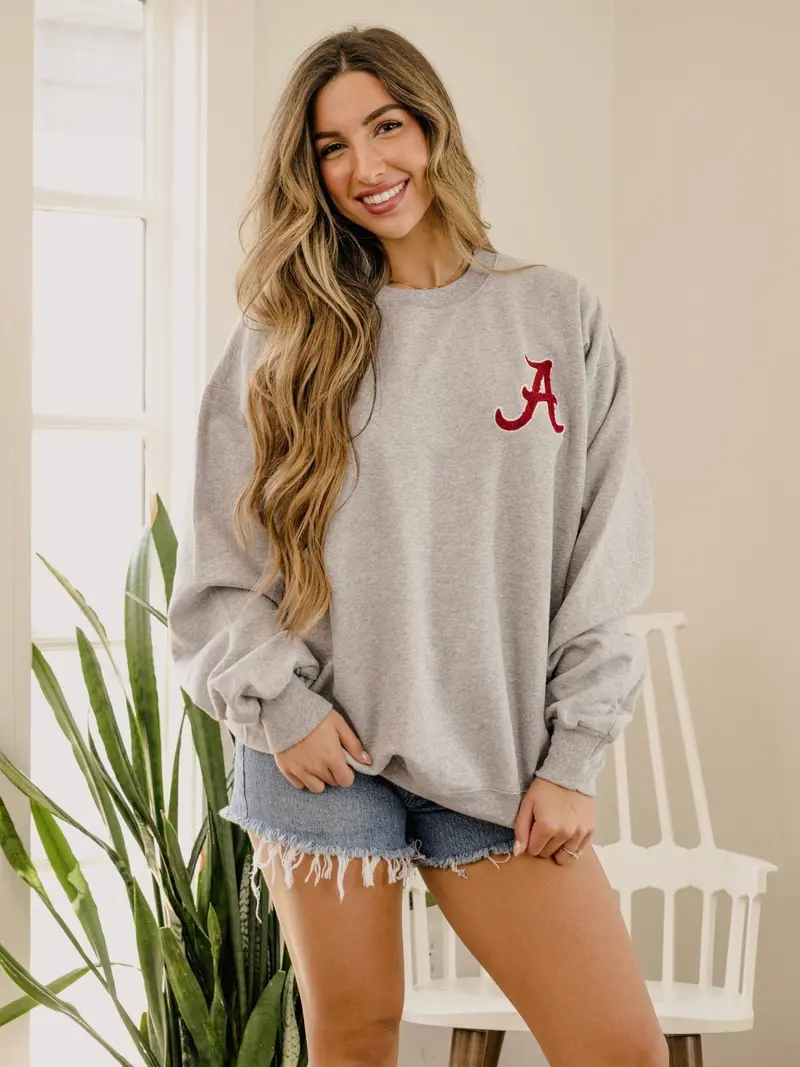 Alabama Crimson Tide Chenille Patch Gray Sweatshirt 1