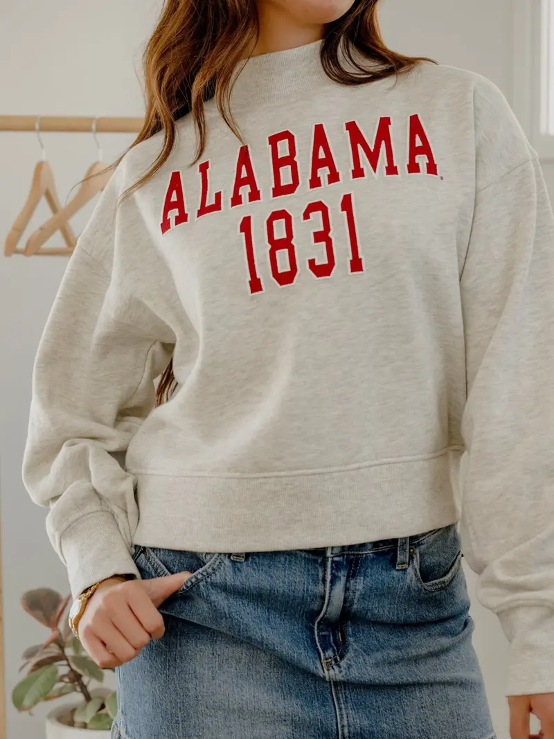 Alabama Crimson Tide College Block Puff Ink Gray Mock Neck Hi-Dive Sweatshirt 1