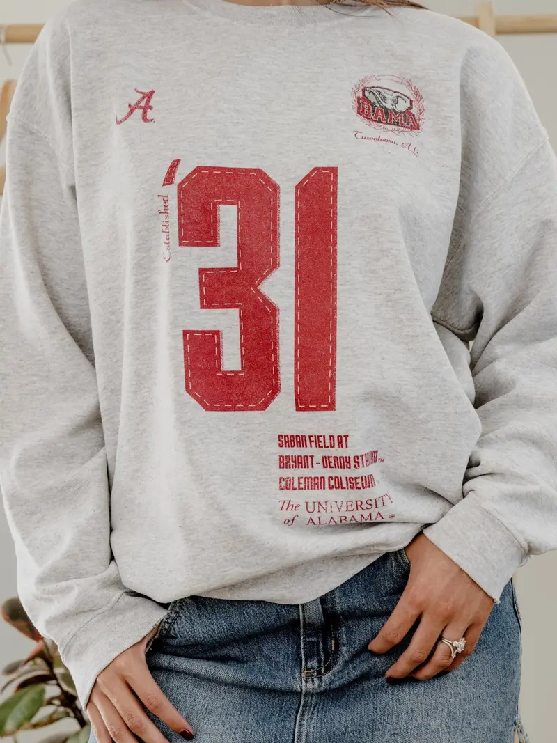 Alabama Crimson Tide Crest Stamp Ash Gray Thrifted Sweatshirt 1