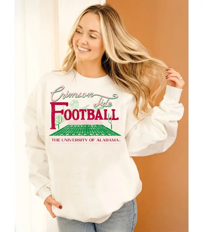 Alabama Crimson Tide Football Field White Sweatshirt 1