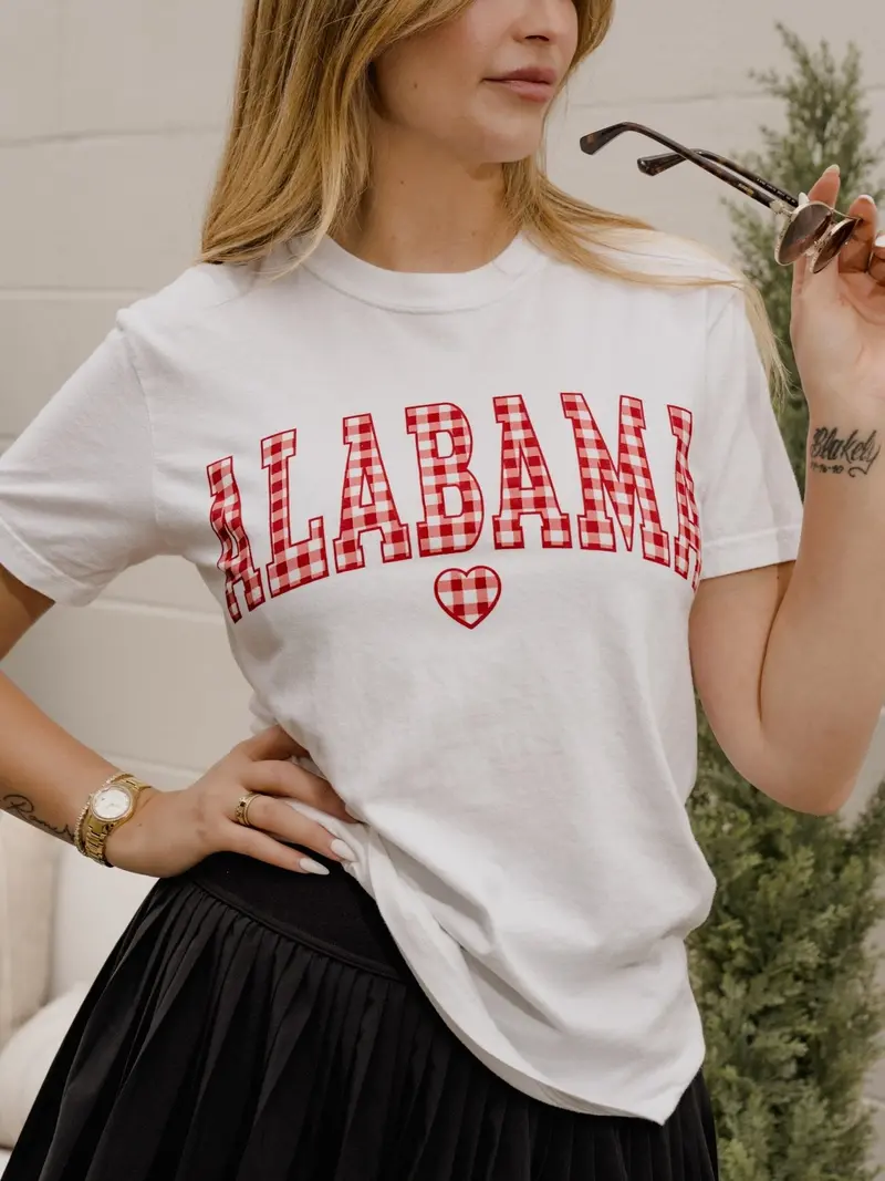 Alabama Crimson Tide Gingham Heart White Tee 1