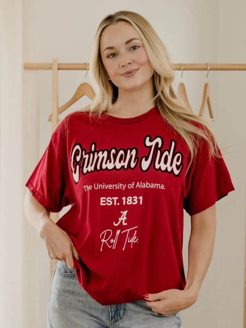 Alabama Crimson Tide Letterman Crimson Thrifted Tee 1