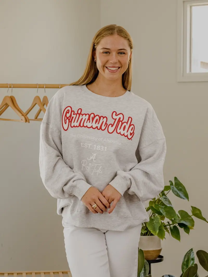 Alabama Crimson Tide Letterman Gray Chrome Hi Dive Sweatshirt 1