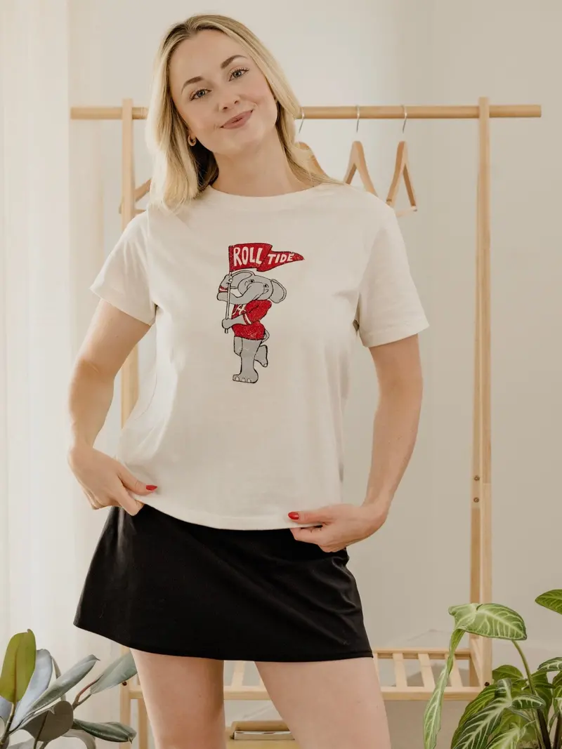 Alabama Crimson Tide Mascot Flag Vintage White Ellie Perfect Tee 1
