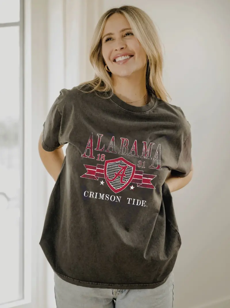 Alabama Crimson Tide Pep Rally Black Thrifted Tee 1