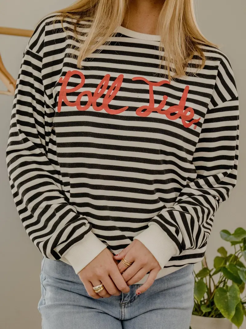 Alabama Crimson Tide Simple Script Black/White Stripe Hi Dive Sweatshirt 1