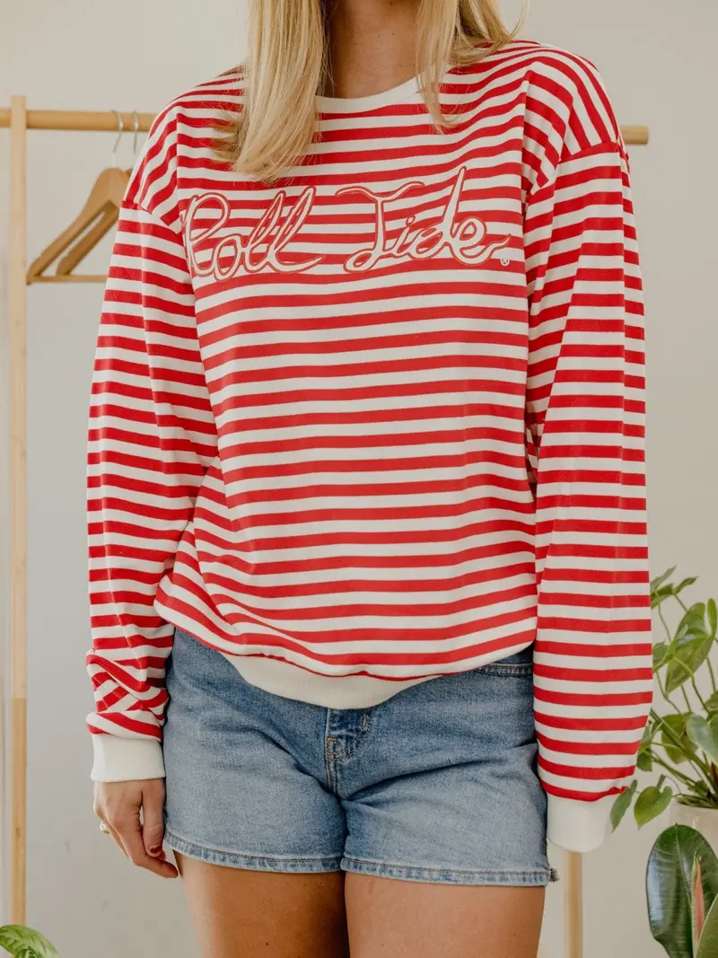 Alabama Crimson Tide Simple Script Red/White Stripe Hi Dive Sweatshirt 1