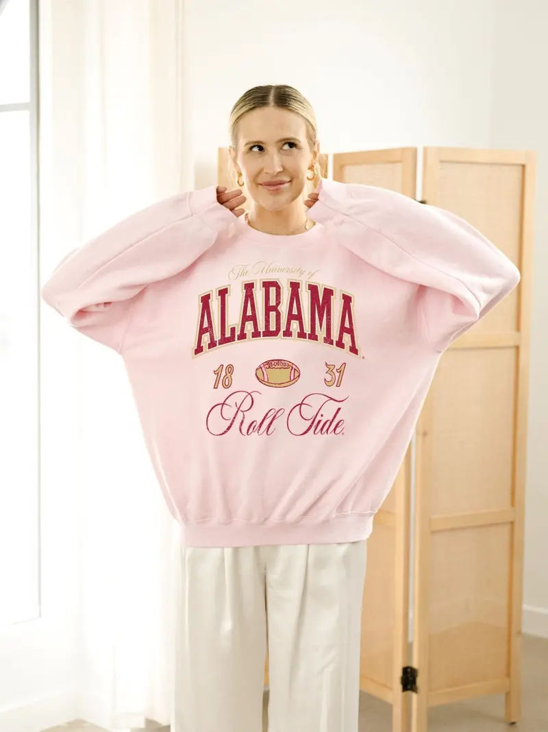 Alabama Crimson Tide Wave Arch Pink Thrifted Sweatshirt 1