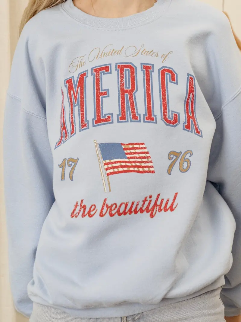 America Wave Arch Light Blue Thrifted Sweatshirt 1
