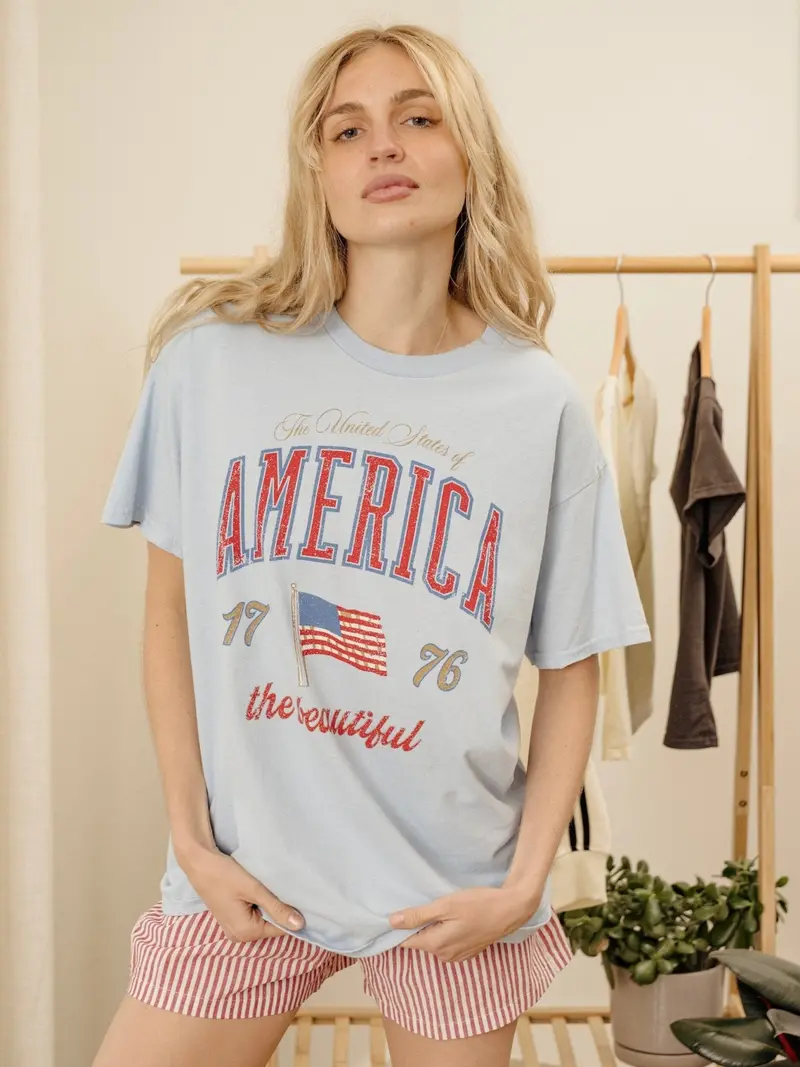 America Wave Arch Light Blue Thrifted Tee 1