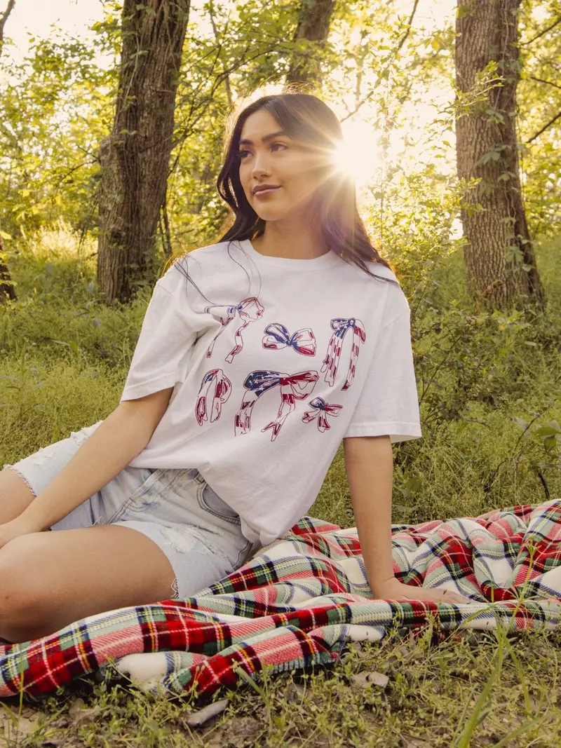 American Flag Bows White Tee 1