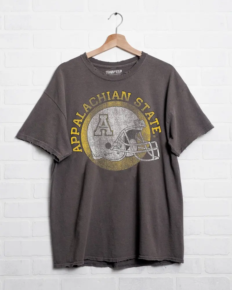App State Mountaineers Helmet Circle Charcoal Thrifted Tee 1