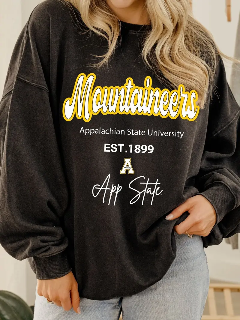 App State Mountaineers Letterman Charcoal Chrome Hi Dive Sweatshirt 1