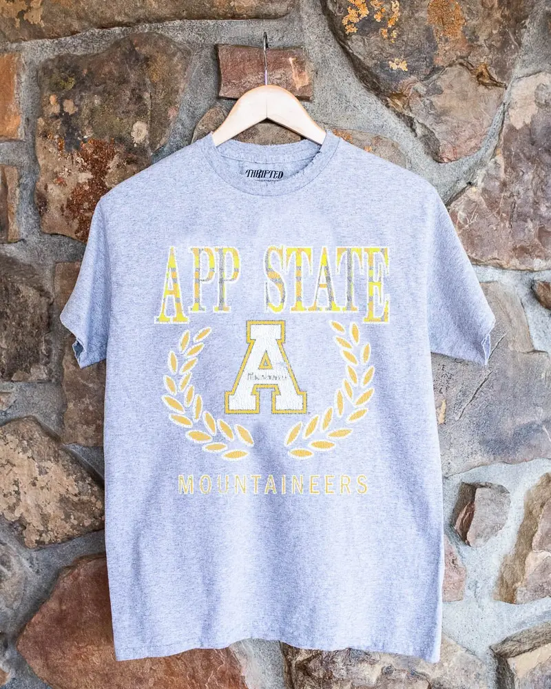 App State Mountaineers Plaid Crest Gray Thrifted Tee 1