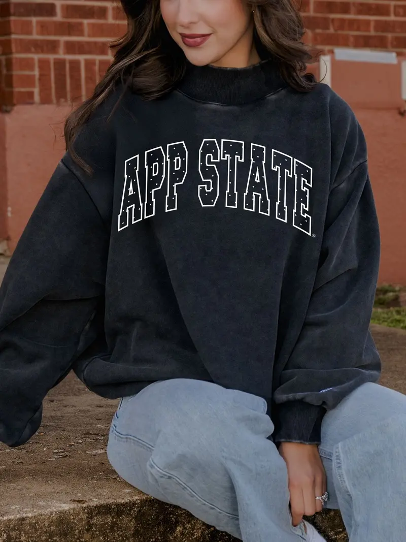App State Mountaineers Polka Dot Puff Ink Weekend Black Mock Neck Sweatshirt 1