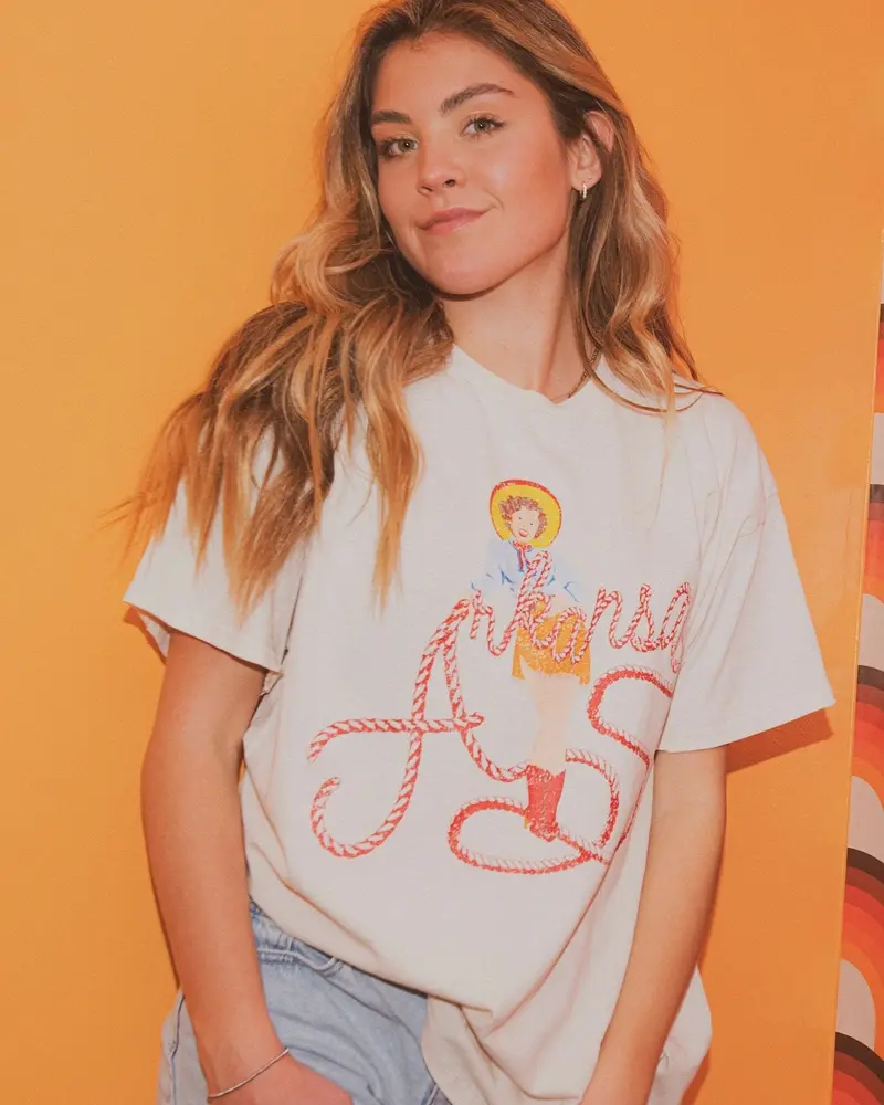 Arkansas Cowgirl Off White Thrifted Tee 1