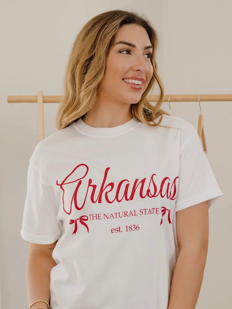 Arkansas Established Bows Print White Tee 1