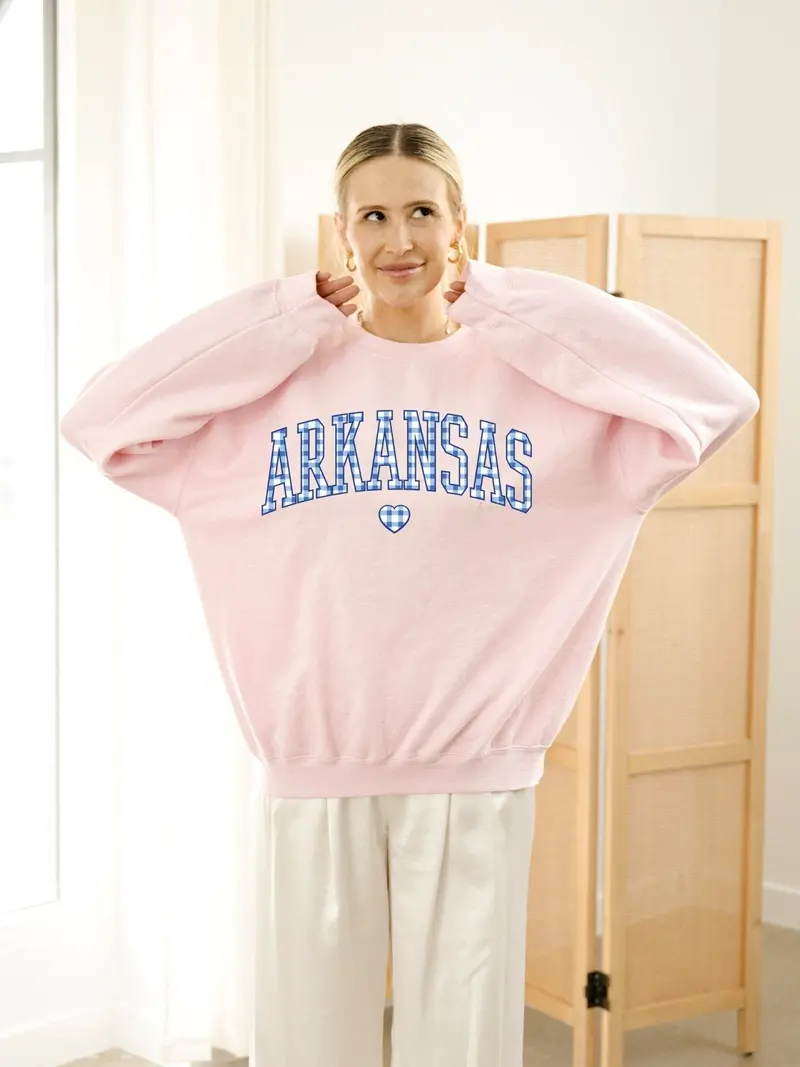 Arkansas Heart Gingham Print Pink Sweatshirt 1