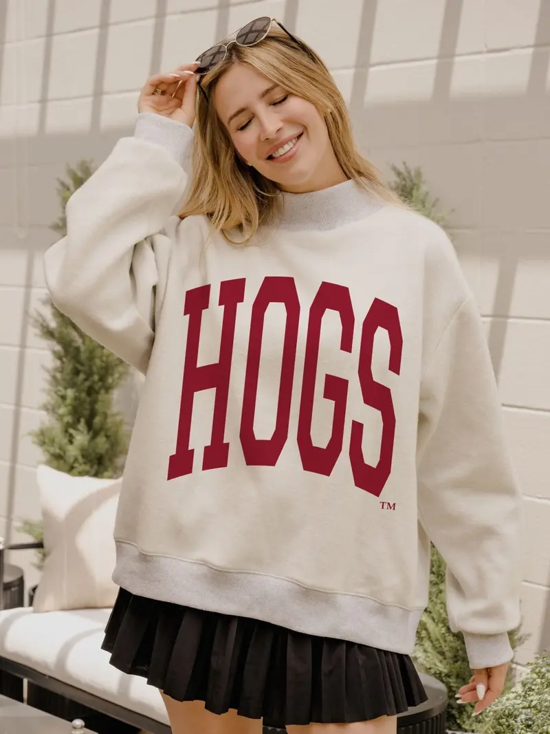 Arkansas Hogs Tall Boy Gray Mock Neck Reversible Sweatshirt 1