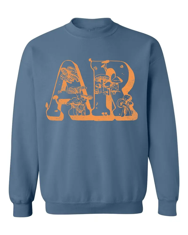 Arkansas Mushrooms Indigo Blue Thrifted Sweatshirt (Final Sale) 1