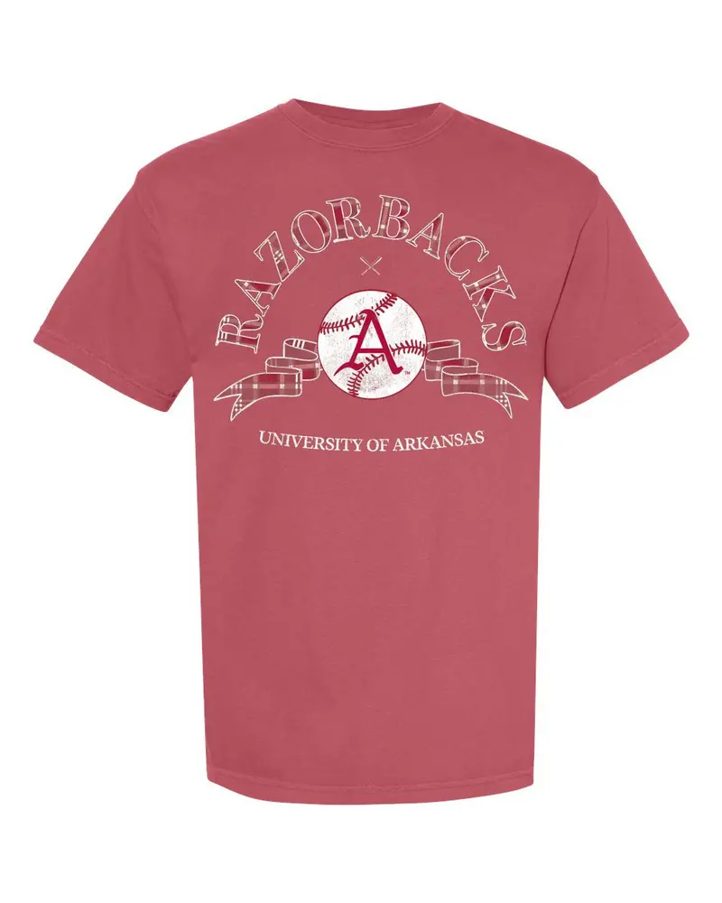 Arkansas Razorback Heritage Plaid Baseball Crimson Cc Tee 1