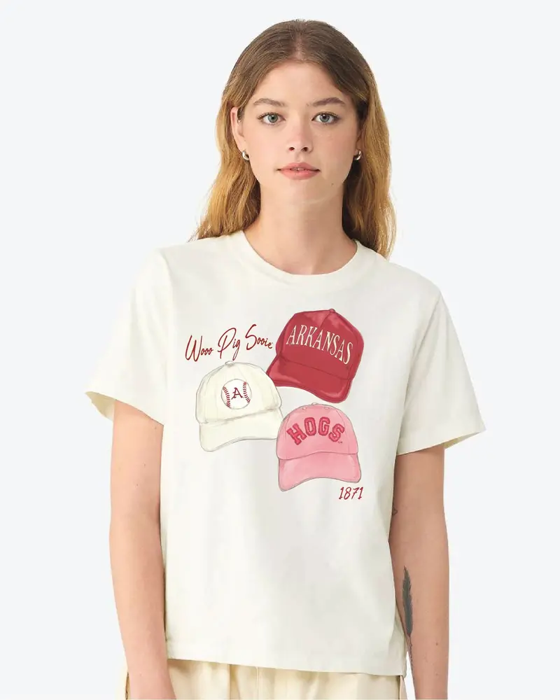 Arkansas Razorbacks Baseball Caps White Ellie Perfect Tee 1