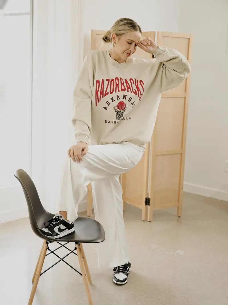 Arkansas Razorbacks Basketball Athletics Sand Thrifted Sweatshirt 1