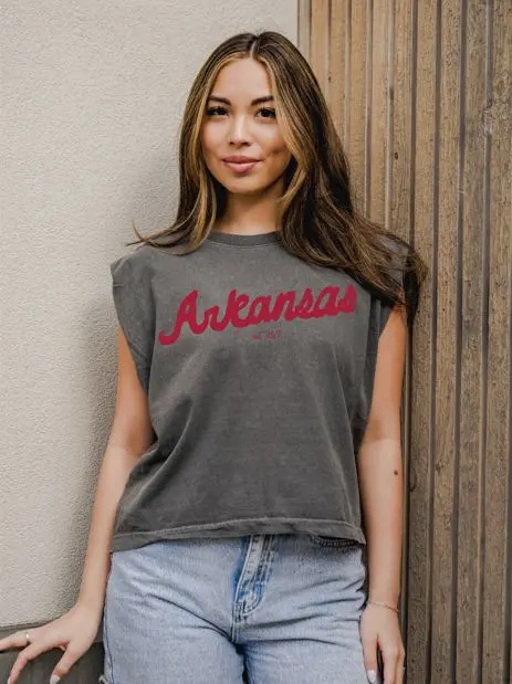 Arkansas Razorbacks Bold Script Smoke Muscle Tank 1