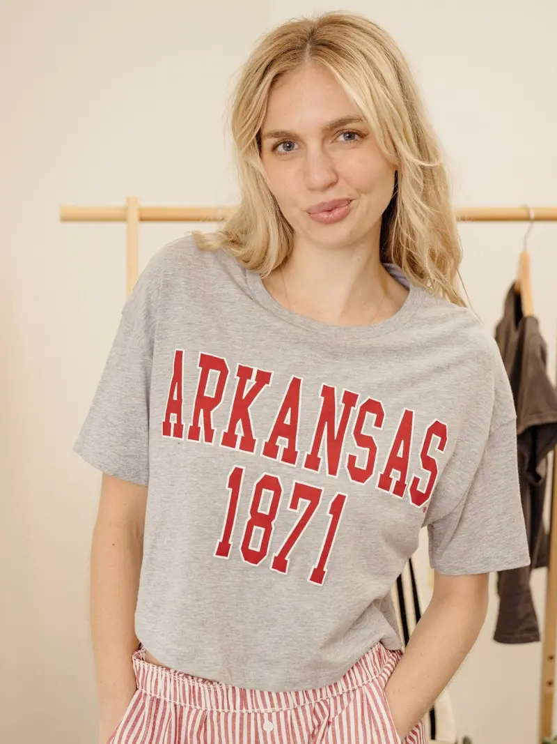 Arkansas Razorbacks College Block Puff Ink Gray Cropped Tee 1