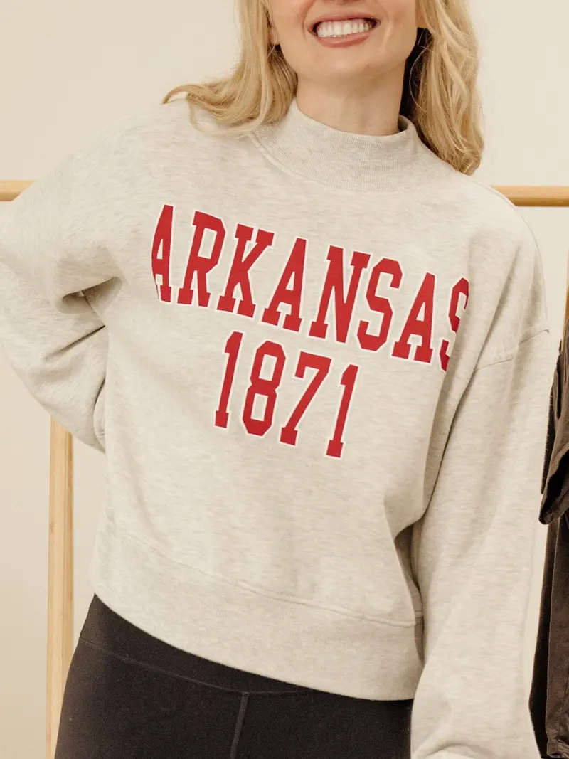 Arkansas Razorbacks College Block Puff Ink Gray Mock Neck Hi-Dive Sweatshirt 1