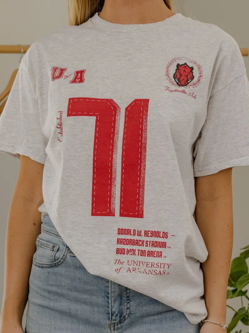 Arkansas Razorbacks Crest Stamp Ash Gray Thrifted Tee 1