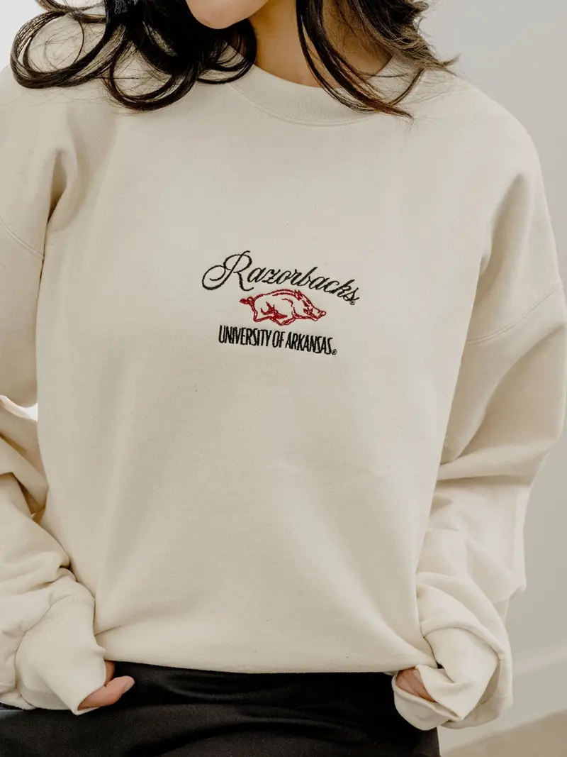 Arkansas Razorbacks Embroidered Script Sand Sweatshirt 1