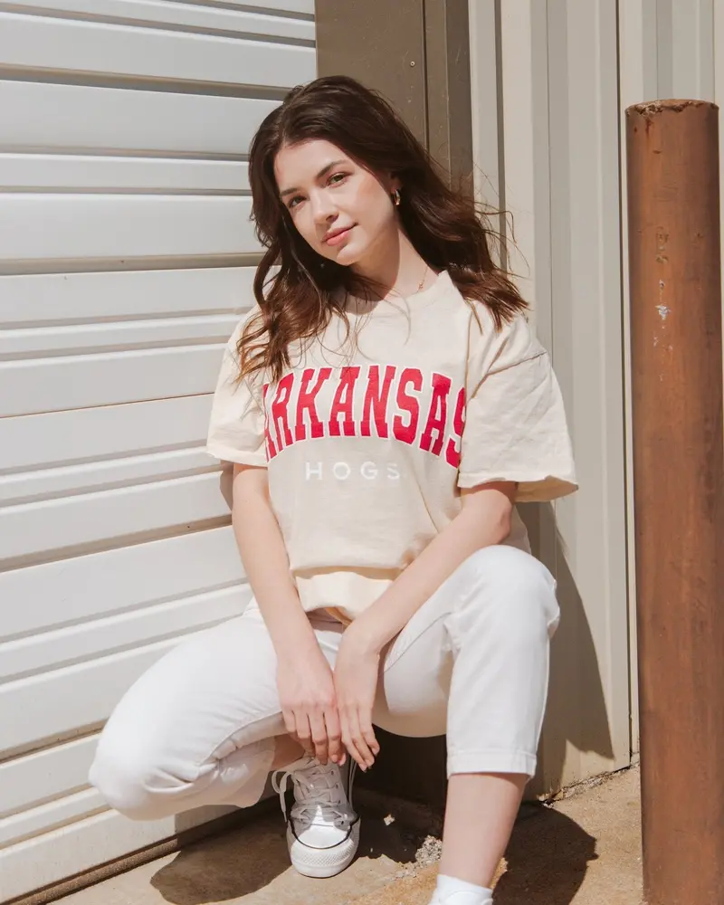 Arkansas Razorbacks Filled Gault Off White Thrifted Tee 1