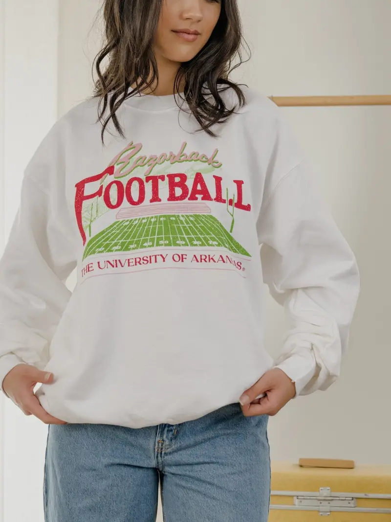 Arkansas Razorbacks Football Field White Sweatshirt 1