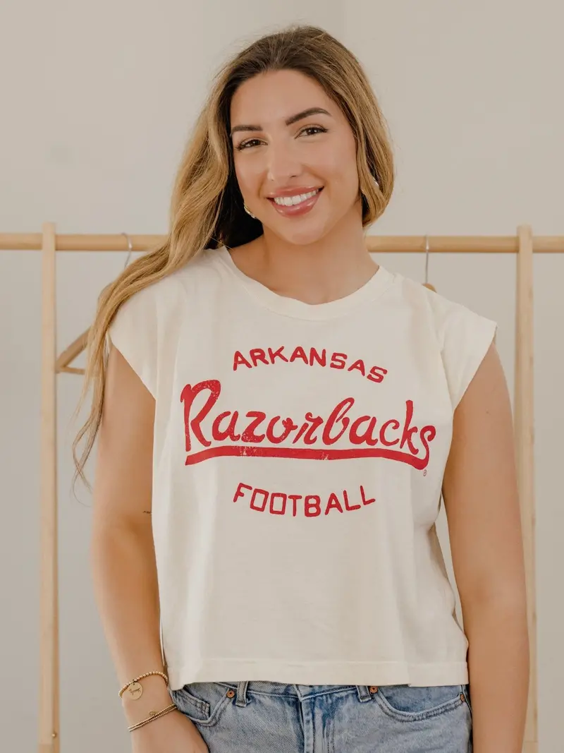 Arkansas Razorbacks Football Stencil Off White Tank 1