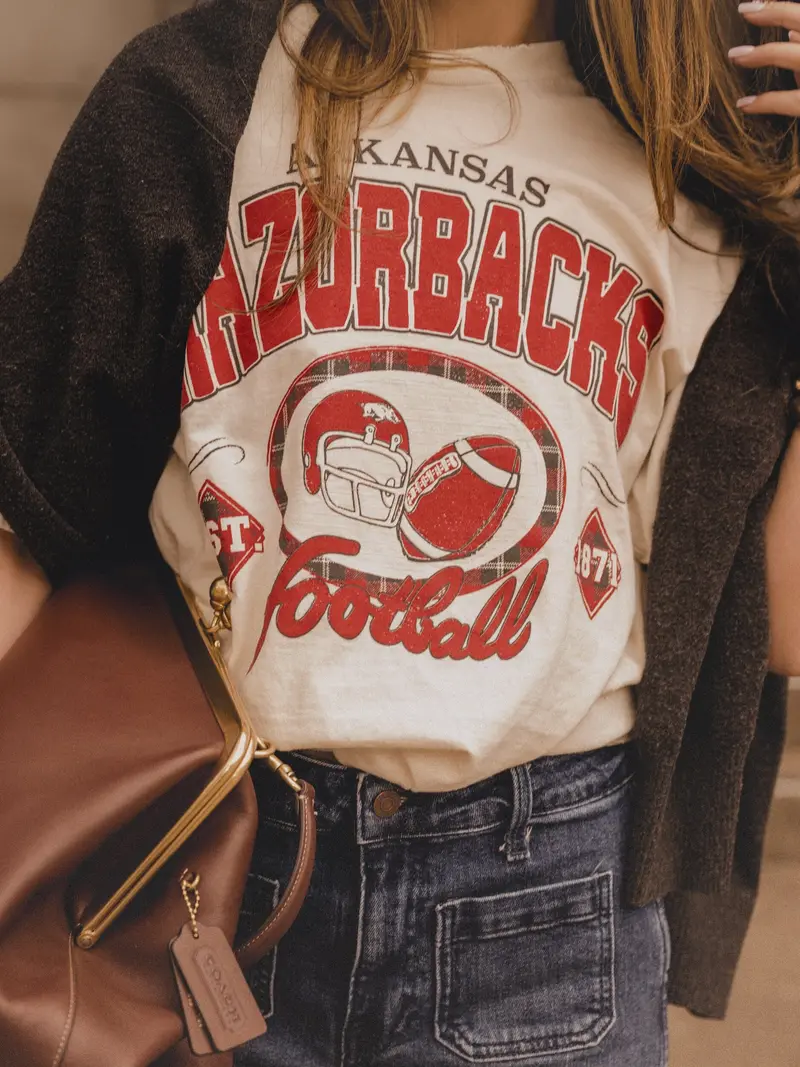 Arkansas Razorbacks Gridiron Football Off White Thrifted Tee 1